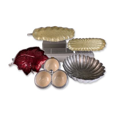 Sale Photo Thumbnail #504: 5pc Julia Knight Enameled Aluminum Collection, Bowls, Trays & Condiment Server