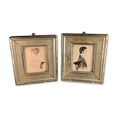Sale Photo Thumbnail #102: 2pc Patty Hodgkins Regency Style Watercolors on Paper Portrait of Willing Coale & Eunice Hastings