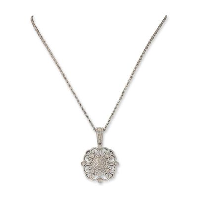 Sale Photo Thumbnail #630: Leslie Greene Sterling Silver Diamond Filigree Pendant Necklace