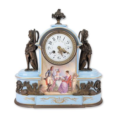 Sale Photo Thumbnail #609: French Bleu Celeste Porcelain and Gilt Bronze Mantel Clock