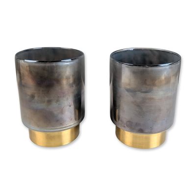 Sale Photo Thumbnail #288: Pair of Contemporary Iridescent Glass Hurricane Candle Holders