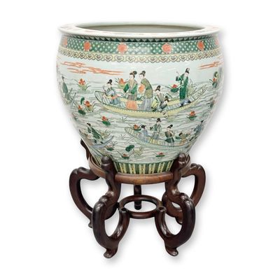 Sale Photo Thumbnail #135: Large Chinese Famille Verte Fish Bowl with Stand