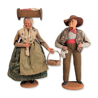2pc S. Jouglas Provencal Santons Terracotta Figurines