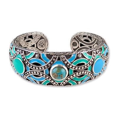 John Hardy Sterling Silver Turquoise and Enamel Wide Cuff Bracelet