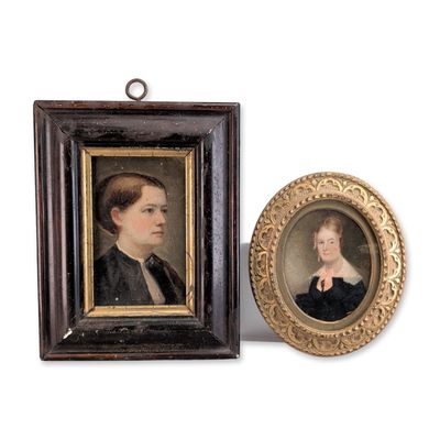Sale Photo Thumbnail #103: 2pc European School 19th Century Gouache on Board Portrait Miniatures