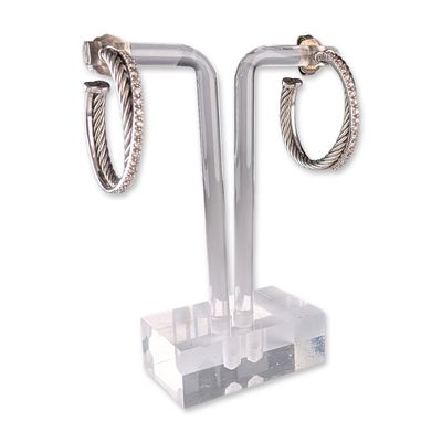 Sale Photo Thumbnail #390: David Yurman Sterling Silver and 14K Gold Diamond Crossover Hoop Earrings