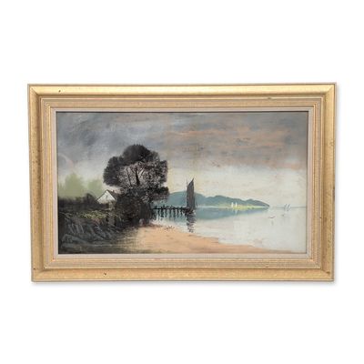 Sale Photo Thumbnail #590: American School (Early 20th Century), 'Coastal Landscape with Sailboat'