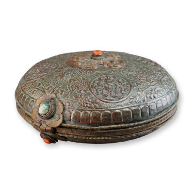 Sale Photo Thumbnail #133: Tibetan Repousse Copper Dorje and Foliate Hinged Box