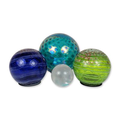 Sale Photo Thumbnail #539: 4pc Iridescent and Aventurine Blown Glass Spheres