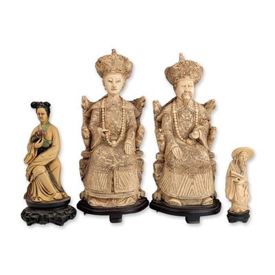 Sale Photo Thumbnail #151: 4pc Collection of Chinese Faux Bone Emperor and Empress, Geisha & Sage Figurines
