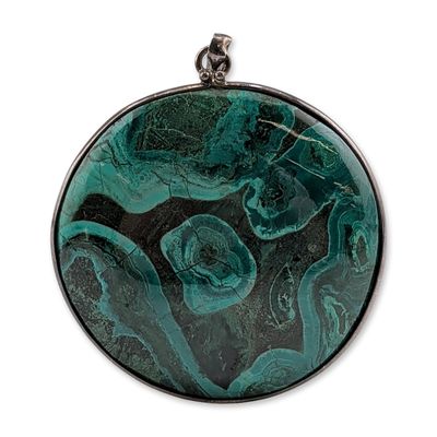 Sale Photo Thumbnail #169: Sterling Silver Chrysocolla and Malachite Cabochon Pendant