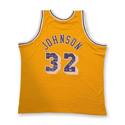 Sale Photo Thumbnail #223: Magic Johnson Signed Los Angeles Lakers Mitchell and Ness Swingman Jersey