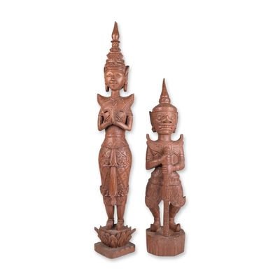 Sale Photo Thumbnail #145: Two Thai Carved Wood Mythological Statues