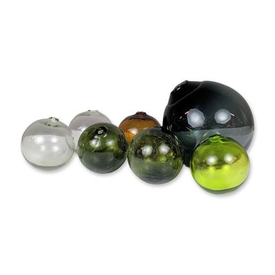 Sale Photo Thumbnail #282: 7pc SkLO Studio Hand Blown Glass Float Vessel and Contemporary Art Glass Spheres