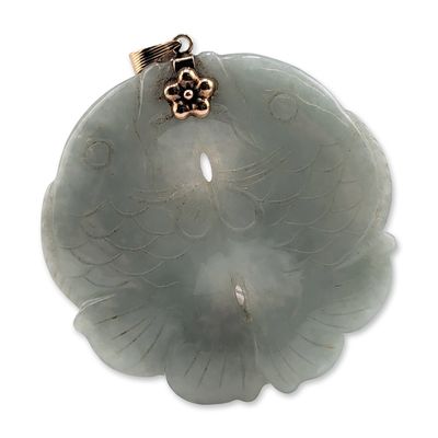 Sale Photo Thumbnail #398: 14K Yellow Gold Carved Jade Double Carp Pendant