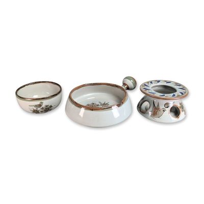 Sale Photo Thumbnail #574: 3pc Ken Edwards El Palomar Mexican Stoneware Food Warmer, Serving Dish & Bowl