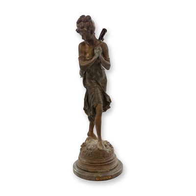 Sale Photo Thumbnail #331: After Auguste Moreau (French, 1832-1927) Polychrome Commercial Bronze Sculpture, Mandolin on Back