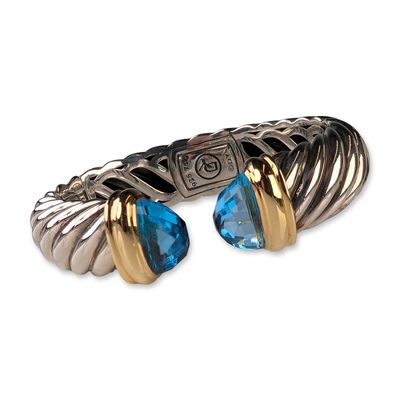 Sale Photo Thumbnail #388: David Yurman Sterling Silver and 18K Yellow Gold Blue Topaz Waverly Cuff Bracelet