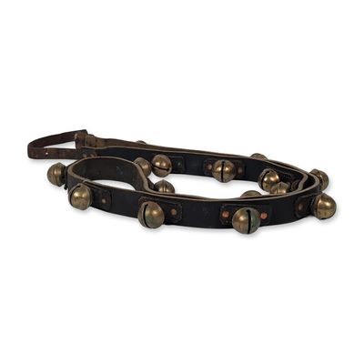 Sale Photo Thumbnail #356: Antique Brass Crotal Sleigh Bells on Leather Strap