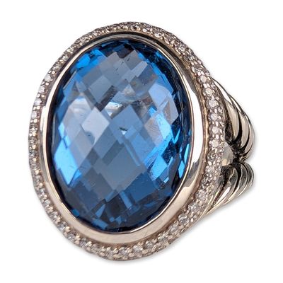 Sale Photo Thumbnail #392: David Yurman Sterling Silver Albion Oval Blue Topaz and Diamond Ring