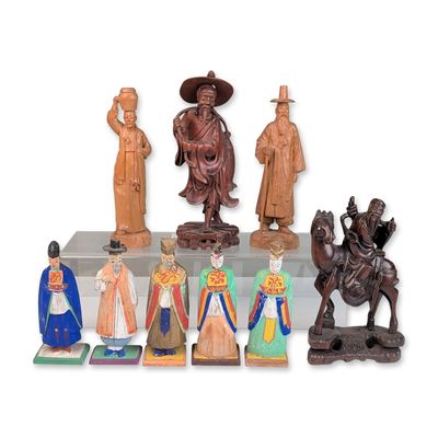 Sale Photo Thumbnail #616: 9pc Korean and Hong Kong Hand Carved Wood Figurines