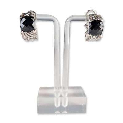 Sale Photo Thumbnail #622: David Yurman Sterling Silver Black Onyx and Diamond Hoop Earrings