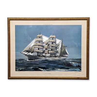 Sale Photo Thumbnail #344: Kipp Soldwedel (American, 1913-1999) Offset Lithograph on Paper, At Sea: USCG Eagle, Signed