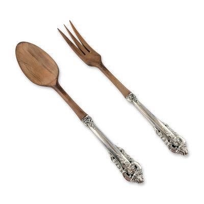 Sale Photo Thumbnail #577: 2pc Wallace Grande Baroque Sterling Silver and Wood Salad Servers