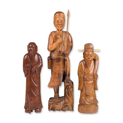 Sale Photo Thumbnail #149: 3pc Mid-Century Vietnamese Hand Carved Wood Figures