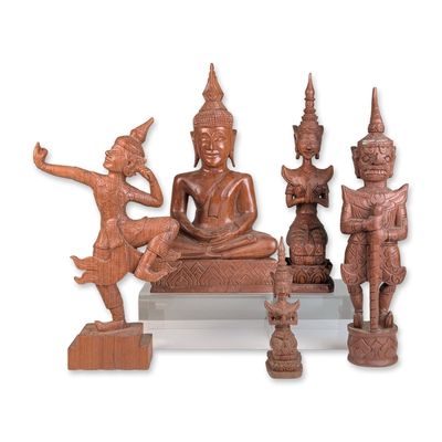 Sale Photo Thumbnail #153: 5pc Collection of Vintage Thai Carved Teakwood Figures