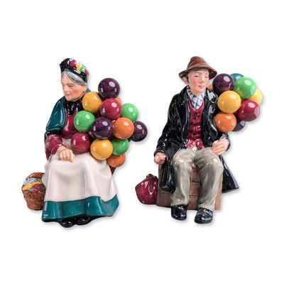 Sale Photo Thumbnail #257: 2pc Royal Doulton Porcelain Balloon Seller Figurines, HN 1315 and HN 1954
