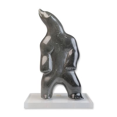 Sale Photo Thumbnail #101: Inuit Soapstone Polar Bear Sculpture on Acrylic Base