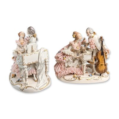 2pc Dresden Porcelain Musical Group Figurines