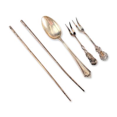Sale Photo Thumbnail #323: 5pc Gorham Sterling Silver Spoon and Assorted White Metal Tableware
