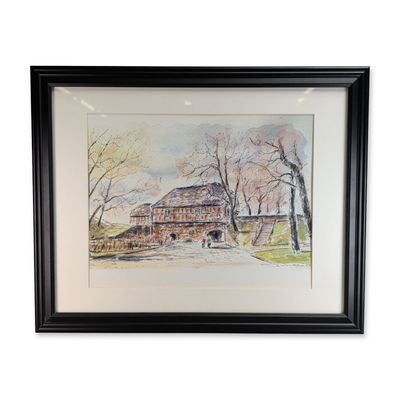 Sale Photo Thumbnail #330: S. Wuth Watercolor and Ink Architectural Landscape Painting