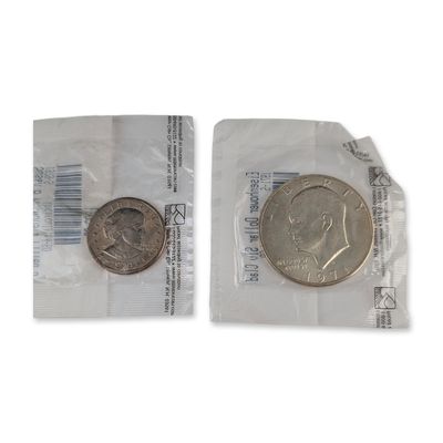Sale Photo Thumbnail #502: 2pc 1971-S US Eisenhower Dollar and 1979-S Susan B Anthony Dollar Coins, Uncirculated