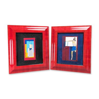 Sale Photo Thumbnail #606: 2pc Modernist Mixed-Media Signed Collages