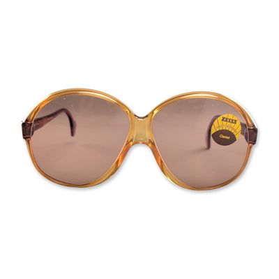 Sale Photo Thumbnail #665: Zeiss West Germany Oversized Amber Plastic Sunglasses with Adjustable Strap