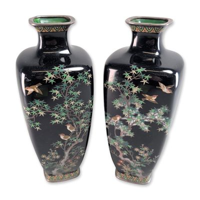 Sale Photo Thumbnail #383: 2pc Japanese Meiji Period Cloisonne Enamel Rectangular Vases