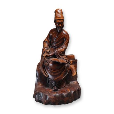 Sale Photo Thumbnail #140: Chinese Carved Wood Scholar Sculpture