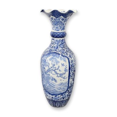 Sale Photo Thumbnail #365: Large Japanese Blue and White Vase Fluted Top with Copper Liner