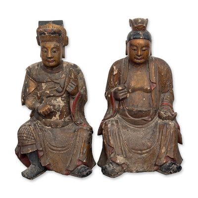 Sale Photo Thumbnail #144: Pair of Chinese Ming Dynasty Dry Lacquer Seated Immortal Sculptures