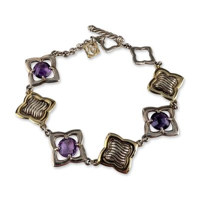 Sale Photo Thumbnail #619: David Yurman Sterling Silver 18K Yellow Gold Amethyst Quatrefoil Link Bracelet