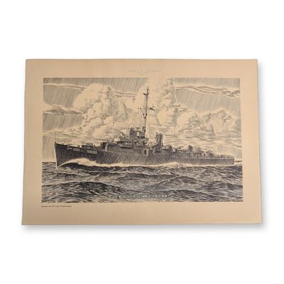 Sale Photo Thumbnail #112: Will Cressy, WWII Commemoration Naval Print on Paper, Destroyer Escort USS EBERT