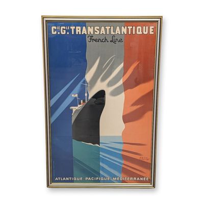 Sale Photo Thumbnail #338: Paul Colin (French, 1892-1985) French Line Transatlantique 1950s Color Lithograph Poster