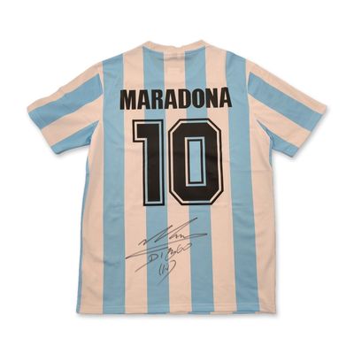 Sale Photo Thumbnail #220: Diego Maradona Signed Argentina 1986 Style Commemorative Jersey with COA