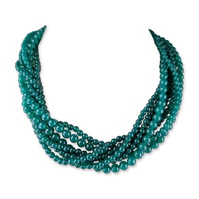Sale Photo Thumbnail #625: Tiffany and Co Sterling Silver Multi Strand Green Chalcedony Necklace
