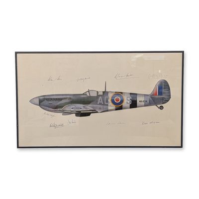 Sale Photo Thumbnail #342: Pilots signed Battle of Britain print of Supermarine Spitfire Mk IX after Keith Broomfield