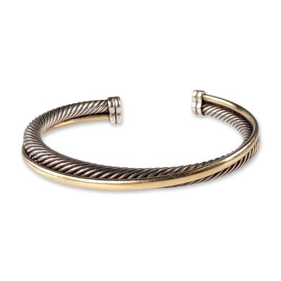 Sale Photo Thumbnail #387: David Yurman Sterling Silver 18K Bonded Yellow Gold Crossover Cuff Bracelet