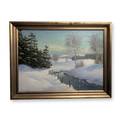 Sale Photo Thumbnail #109: A. Wennerberg Mid-Century Winter Landscape Oil on Canvas